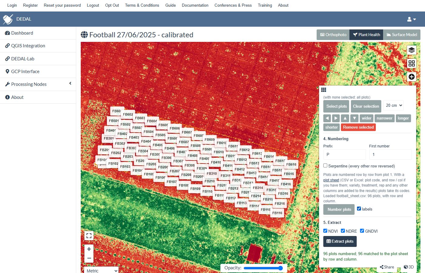 Plots labelled with the codes from a plot sheet