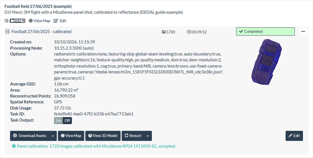 A finished task with its calibration result